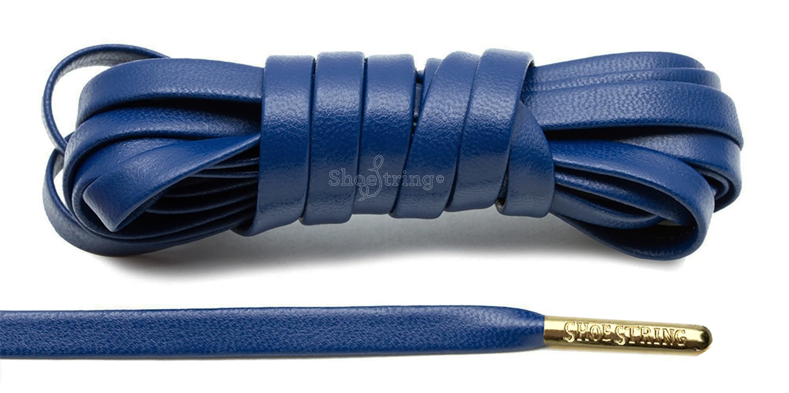 Blue Leather Gold Metal Aglets laces 
